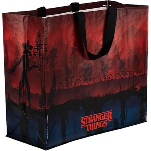 Konix Stranger Things Bolso cabas 40 x 45 x 20 cm - Material reciclado - Motivo Upside Down - Negro, rojo y azul