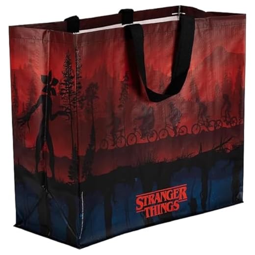 Konix Stranger Things Bolso cabas 40 x 45 x 20 cm - Material reciclado - Motivo Upside Down - Negro, rojo y azul