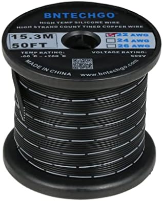 BNTECHGO 22 Gauge Silicone Ribbon Cable Flexible 3P Black 5 ft Flat Cable 22 AWG Strand Wire