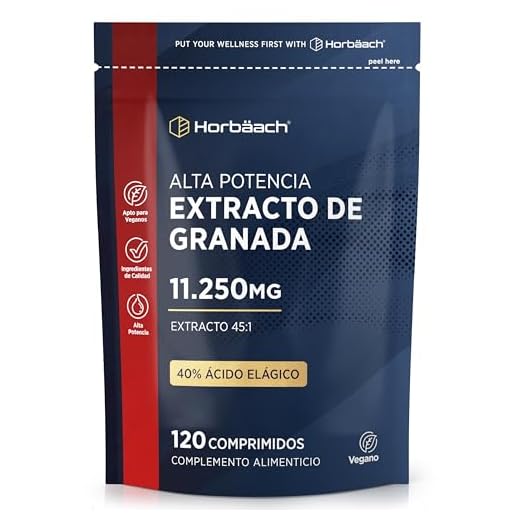 Extracto de Granada 11250 mg | 120 Comprimidos Veganos | 40% Ácido Elágico | Premium Promegranate Extract Supplement | Horbaach