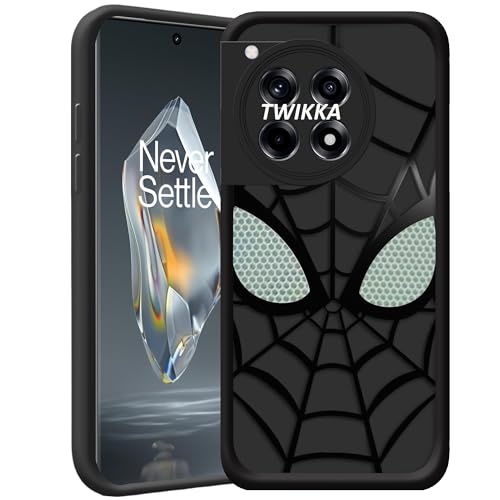 Image of Stylish Spider Back Case Cover Compatible for OnePlus 12R 5G | Spidey Face Mask Case | Soft Silicone | Camera & Full Body Protection | Shock Proof | (Black)