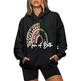 Hoodie Damen Gedruckt Kapuzenpullover Frauen Baumwolle Long, mit Kapuze Pullover Sweatshirt Rundhals, Slim Fit Freizeit Sport Langarmshirt, Hoodies Training - Pulli Streetwear