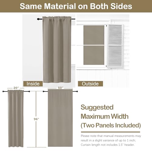 Image of Stone Blackout Curtains 96 Inch Length 2 Panels Set, Solid Thermal Insulated Room Darkening Soft Fabric Privacy Curtains for Sliding Door, Dual Rod Pocket Window Drapes, 2x50Wx96L Inches