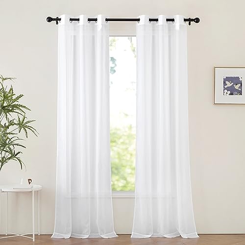 Image of NICETOWN White Sheer Curtains 96 inches Long, Grommet Light Filtering Voile Sheer Window Treatments Lightweight & Breathable Drapes for Bedroom /Living Room, W42 x L96, 2 Panels