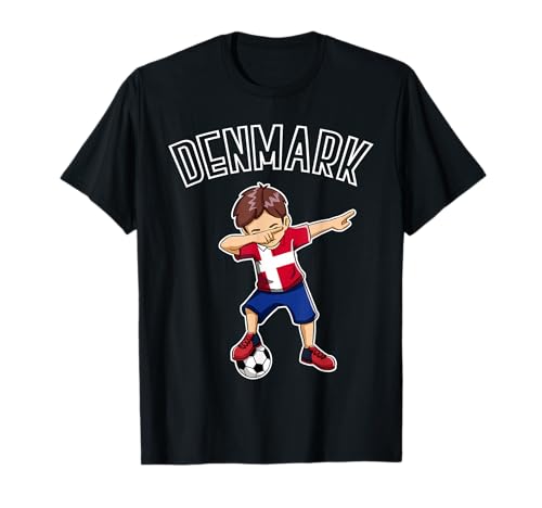 Dabbing Fußball Jungen mit Dänemark Trikot Kinder T-Shirt