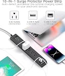 Flat Plug Extension Cord, Surge Protector Power Strip 10 ft with 4 USB Ports 2 USB-C 6 AC Outlets, USB Charging Station, Wall Mountable for Home, Office, Dorm Essentials, 1080J, ETL Listed, Black