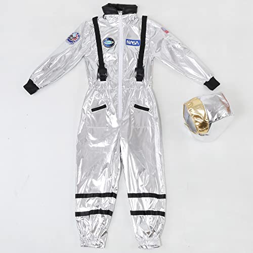 Grajtcin Kids Astronaut Costume For Boys Spaceman Suit Girls Pilot Jumpsuit With Helmet Halloween Dress Up Cosplay (140, Silver) #TOP4