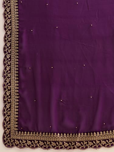 Image of Women's Georgette Embroidery Border Beads work Saree with Blouse Piece