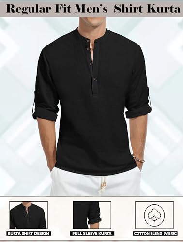 Image of Zombom Men's Kurta || Chinese Collar Long Sleeves || Straight Hip Length Kurtas || Short Kurta for Men || for Festival || Function || Occasion Wear Fancy Kurta for || Best Gifts for Men's