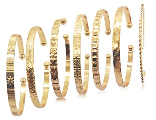 AOYEGIC 7 Stück Armreif Set,Stapelbares Strukturiertes Manschettenarmband,Justierbare Offene Bangles,Schmuck Armband,verwendet für Damen Frauen Mädchen Braut Hochzeit Geburtstag Party(Gold)