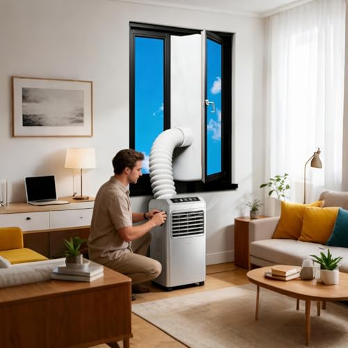 Klimaanlagen- Fenster- Entlüftungs- Set, hitzebeständiger Klebeschutz, Flügelfenster, tragbares AC- Dichtungsset, für Wohnzimmer, Keller, Garage, Wohnungsverbesserung-3