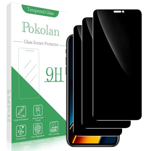 Pokolan (3 Pack Privacy Screen Protector Designed for iPhone 11 Pro Max XS Max 6.5-inch Anti Spy Tempered Glass Full Coverage Anti Scratch Bubble Free