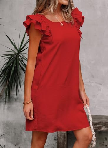 Image of Falechay Womens Summer Dresses Bow Tie Back Sundresses for Women Ruffle Short Sleeve Dress Casual Cute Sundress with Pockets