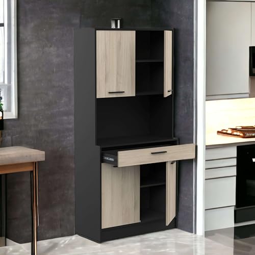 Demeyere Meuble Buffet de Cuisine Napoli Couleur chêne Kronberg et Noir Mat 84 x 177 x 40 cm 2 muebles cocina