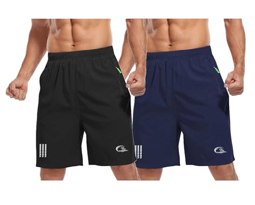 Image of CBlue Men's Outdoor Quick Dry Lightweight Sports Shorts with 2 Zipper Pockets, Breathable Hiking Running Gym Workout, Stretchy Fast-Dry Athletic Shorts.