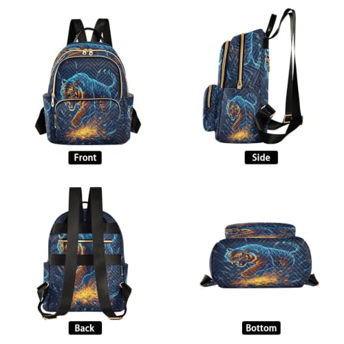 Sac à dos décontracté bleu clair au motif tigre multicolore moderne - 2