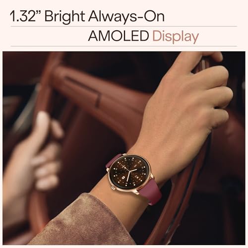 Image of boAt Chrome Iris Fashion Smart Watch for Women - Elegant Ultra-Sleek Dial, Light-Weight Metal Body, 1.32 inch AMOLED Display, 1000 Nits, AOD, Female Wellness Tracking Watch for Woman (Velvet Wine)