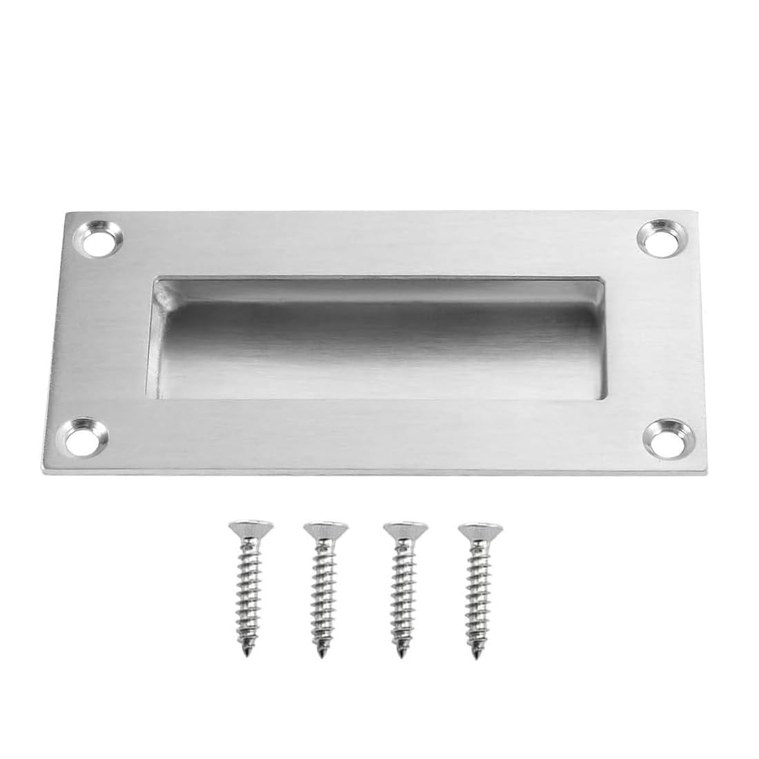 MiJunHD Recessed Flush Door Handles Stainless Steel Cabinet & Furniture Door Pulls Silver 102x51mm Rectangle Handles/Pulls for Interior & Closet Doors