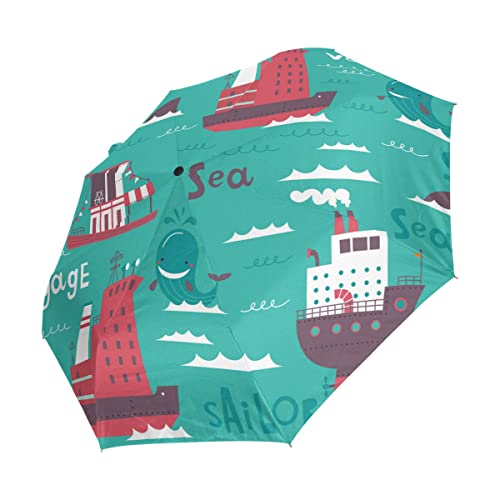 Parapluie pliable coupe-vent style dessin animé navire idéal pour voyager léger