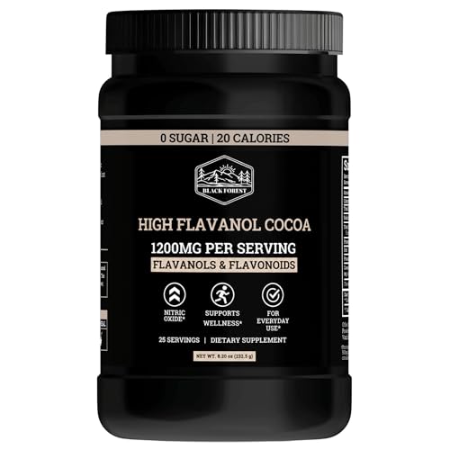 Black Forest High Flavanol Cocoa Powder - 1200mg Flavanols & Flavonoids with 600mg Epicatechin - 10X Concentrated Dark Cocoa Extract for Nitric Oxide and Wellness Support - Non-GMO Vegan