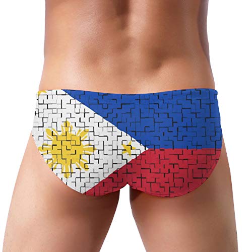 Men's Swim Briefs Philippine Flag Puzzle Breathable Swim Trunks Triangle Beach Surfing Short Black3