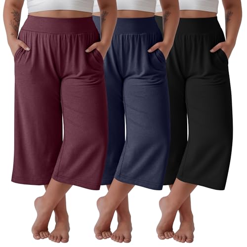 Pantalon capri grande taille femme pour le yoga et les sorties décontractées en lot de 3