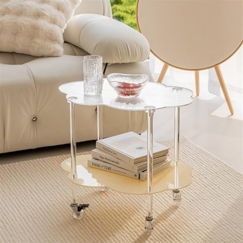 Table Basse Cloud en Acrylique à Double Couche avec Chariot de Rangement Mobile - 7