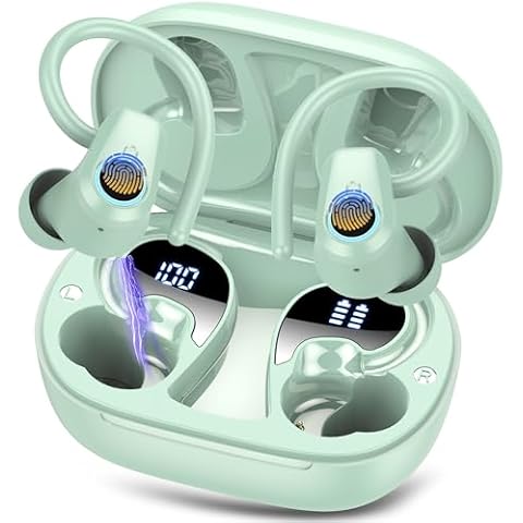Wireless Earbuds, 2024 Bluetooth 5.3 Headphones Sport, 50H Ear buds Wireless Bluetooth Earbuds, Dual LED Display Wireless Headphones, IP7 Waterproof, HD Stereo Mic, Noise Cancelling Headphones, Green Cover