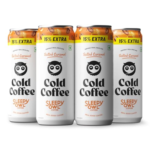 Image of Sleepy Owl Salted Caramel Cold Coffee | 4 x 230ml Cans | Made With Real Milk & Coffee | No Preservatives