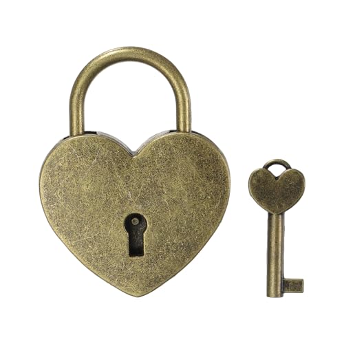 PATIKIL 2.4 Inch Love Locks Heart Padlock with Key Set Single Heart Couple Wishing Lock Love Padlock for Lover Bridge Anniversary Diary Book Card Box Bronze