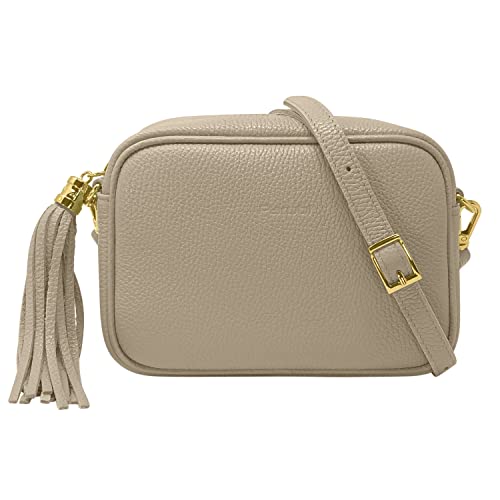 Parubi Pochette Bolsa de Hombro, Bolso de Cuero Auténtico Camera Bag con Bandolera, Made in Italy, Pochette con Correa para el Hombro, Bolsa con Colgante Exterior para Mujer y Chica (Anastasia)