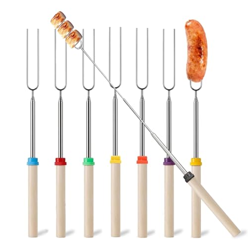 8 Pcs Brochettes pour Barbecue Aciers Inoxydables,Extensible Pic a Brochette,Longueur Maximale 81 cm,Réutilisable Brochette de Guimauve,pour BBQ,Camping,Feux de Joie