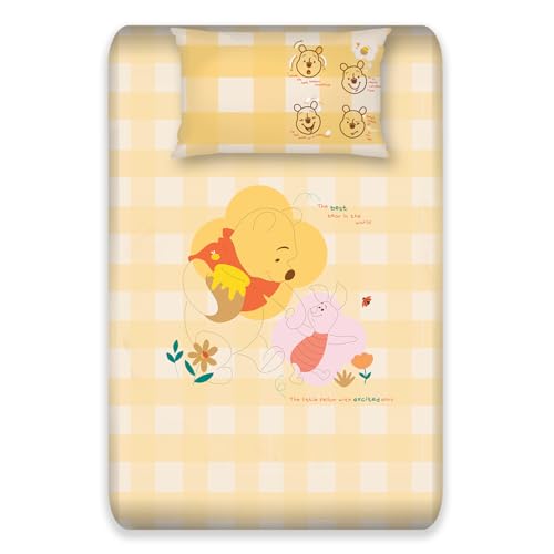 Image of Sassoon Disney Winnie The Pooh Digital Printed, Cotton Single Bedsheet, 300 TC, 1 Pillow Cover, Fade Resistant, Bedsheet for Kid's Bedroom, (1.50m X 2.35m)