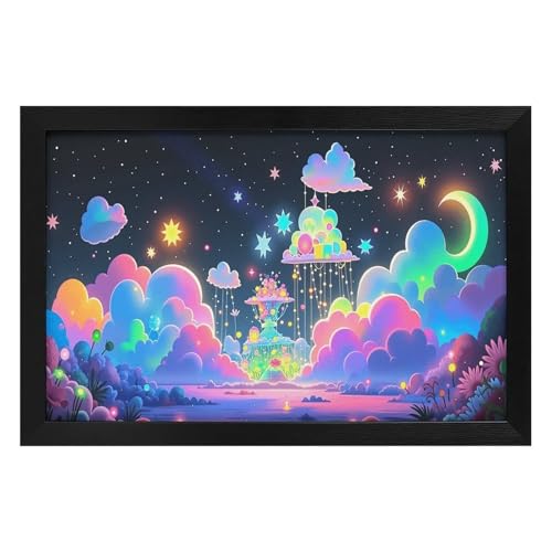 Dreamy Clouds Night Sky Black Framed Canvas Wall Art for