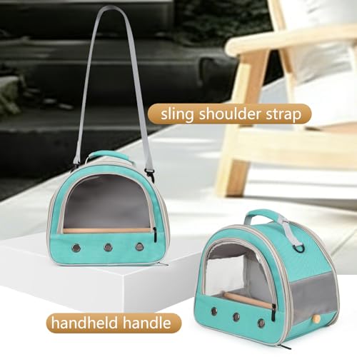 Image of Bird Carrier, Portable Small Bird Parrot Parakeet Carrier with Standing Perch and Stainless Steel Tray, Side Access Window Collapsible (Green, Horizontal Perch)