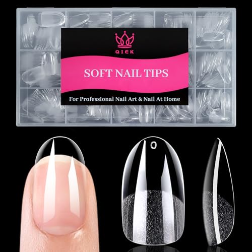 Image of Medium Round Nail Tips, 15 Sizes 510 PCS Clear Gel Tips | 510 PCS clear medium round tips with half-matte full cover, pre-shaped for DIY beginners and salons.