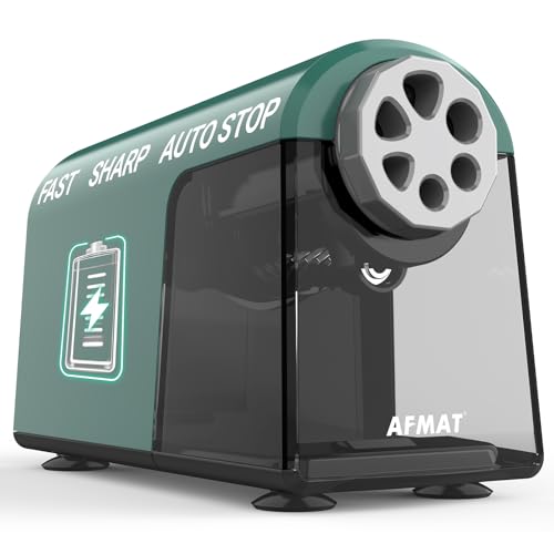 AFMAT Automatischer Bleistiftspitzer Spitzer mit dose, 6 Löcher Auto Stop Aufladbar Desktop Elektrischer Anspitzer Robust für große Bleistift 6-11mm, Scharfe Spitze, Kinder Künstler Lehrer, Grün PSD2