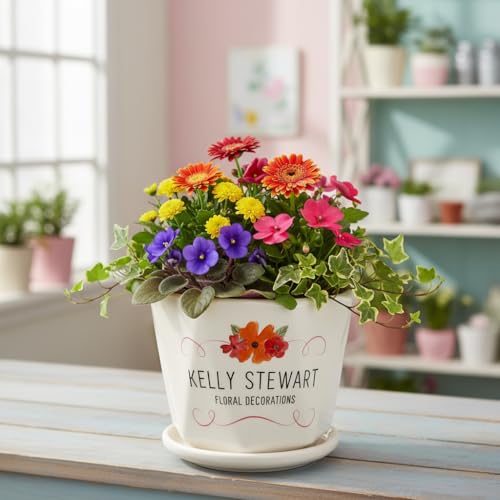 Image of Xtore Charming Floral Printed Ceramic Planter with Drainage Tray | Decorative Indoor Flower Pot for Home, Office Desk & Balcony Styling (Multicolor - Planter only)