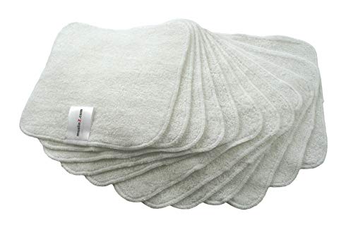 MuslinZ 12PK Essuie bambou coton Terry Lingettes 20x20 cms Face Cloth Lavable lingettes réutilisables pour bébé (Blanc) Cover