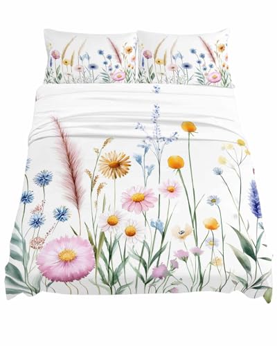 Ukaaqara Pastoral Flowers Full Size Bed Sheet Set, Soft &
