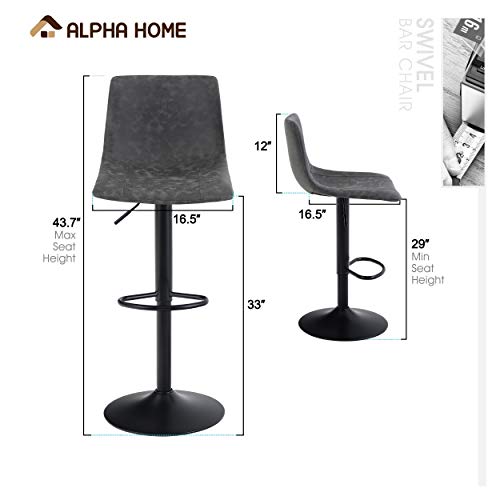 Alpha Home 2 Pack Bar Chairs, 360 Degree Swivel Bar Stools Set Of 2 With Pu Leather, Counter Stools For Kitchen Counter With 300 Lbs Capacity, Adjustable Counter Height Bar Stools With Back, Grey #TOP1