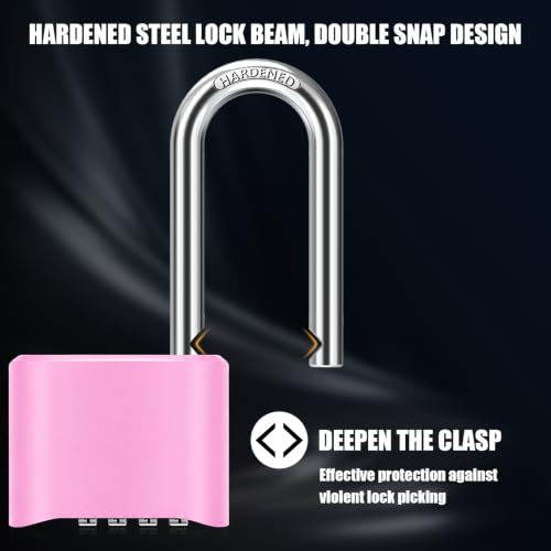Image of Diyife Outdoor Weatherproof Combination Padlock, 2.44in Long Shackle Combination Padlock, [Design of Hidden Password] High Security for Sheds Fence, Locker, Home, School, Garage, Garden, Pink