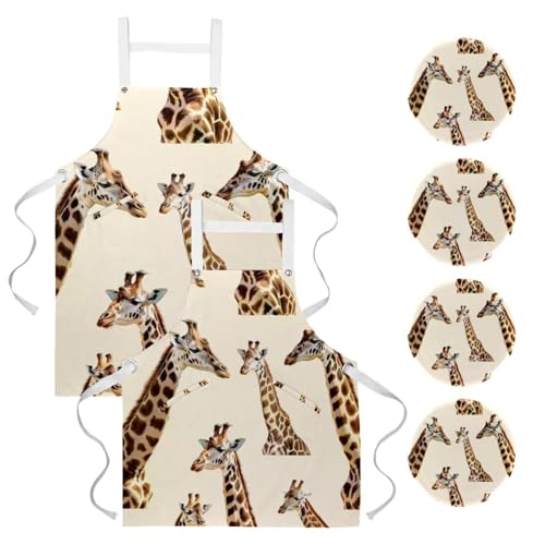Tablier de cuisine girafe à long cou lot de 2 multicolore avec broches