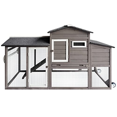 Petscosset 71" Chicken Coop Backyard Hen House Wooden Tractor Poultry House For Indoor Outdoor, With Chicken Nesting Box, Wheels, Waterproof Roof, Pull Out Tray #TOP12