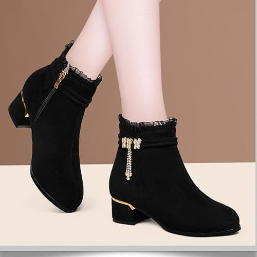 Elegant Lace Low Chunky Heeled Ankle Boots For Women Ladies Block Heel Short Booties Side Zipper Round Toe Shoes4