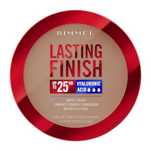 Rimmel Lasting Finish 25 HR Compact Foundation 011 Caramel, Matte Buildable Coverage, Powder-to-Cream, Anti-Pollution Shields