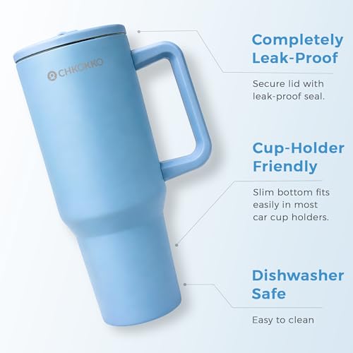 Image of CHKOKKO Stainless Steel Tumbler with Straw & Side Handle 1200ML Leak-Proof Travel Mug | Hot and Cold Double Insulated 1.2L Premium Water Bottle for Travel Gym & Office Use
