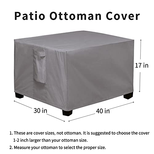 Easy-Going Rectangle Patio Ottoman Cover, Waterproof Outdoor Ottoman Cover, Fade Resistant Patio Side Table Cover, Durable Outdoor Furniture Covers With Sealed Seam (40"X30"X17", Grey) #TOP1