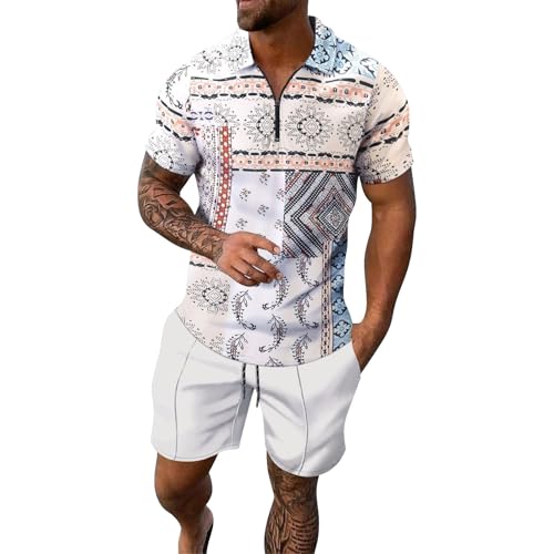 Survêtement d'été 2 pièces pour homme avec polo respirant et short de sport