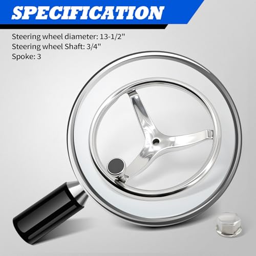 Jecoupoon 13 1/2\" Universal Boat Steering Wheel 3 Spoke Stainless Marine Boat Steering Wheel with Knob 5/8\"-18 Retaining Nut - Thumbnail 6